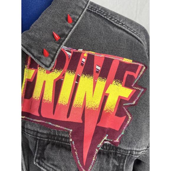 marvel weapon x punk grunge custom black denim jacket comic geekcore x men L - Picture 7 of 8